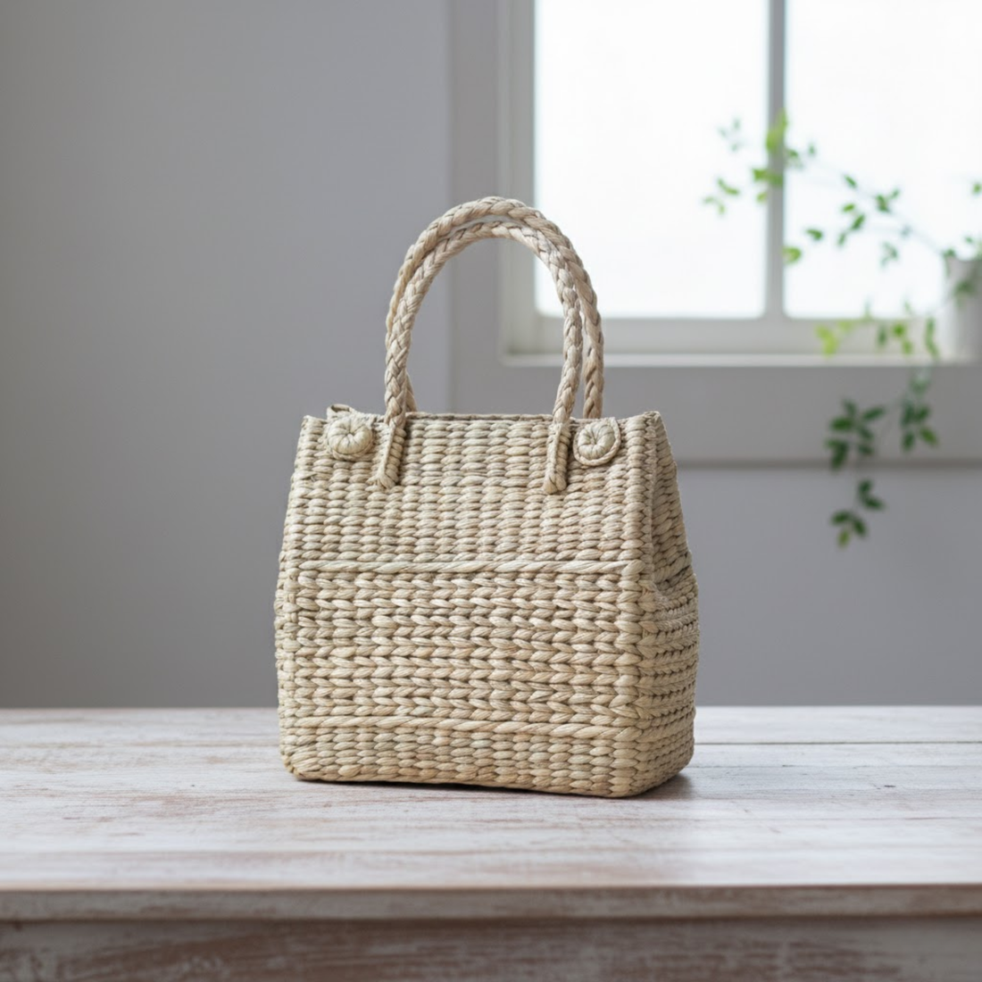 Handmade Woven Straw Tote Bag – Eco-Friendly Summer Handbag for Women