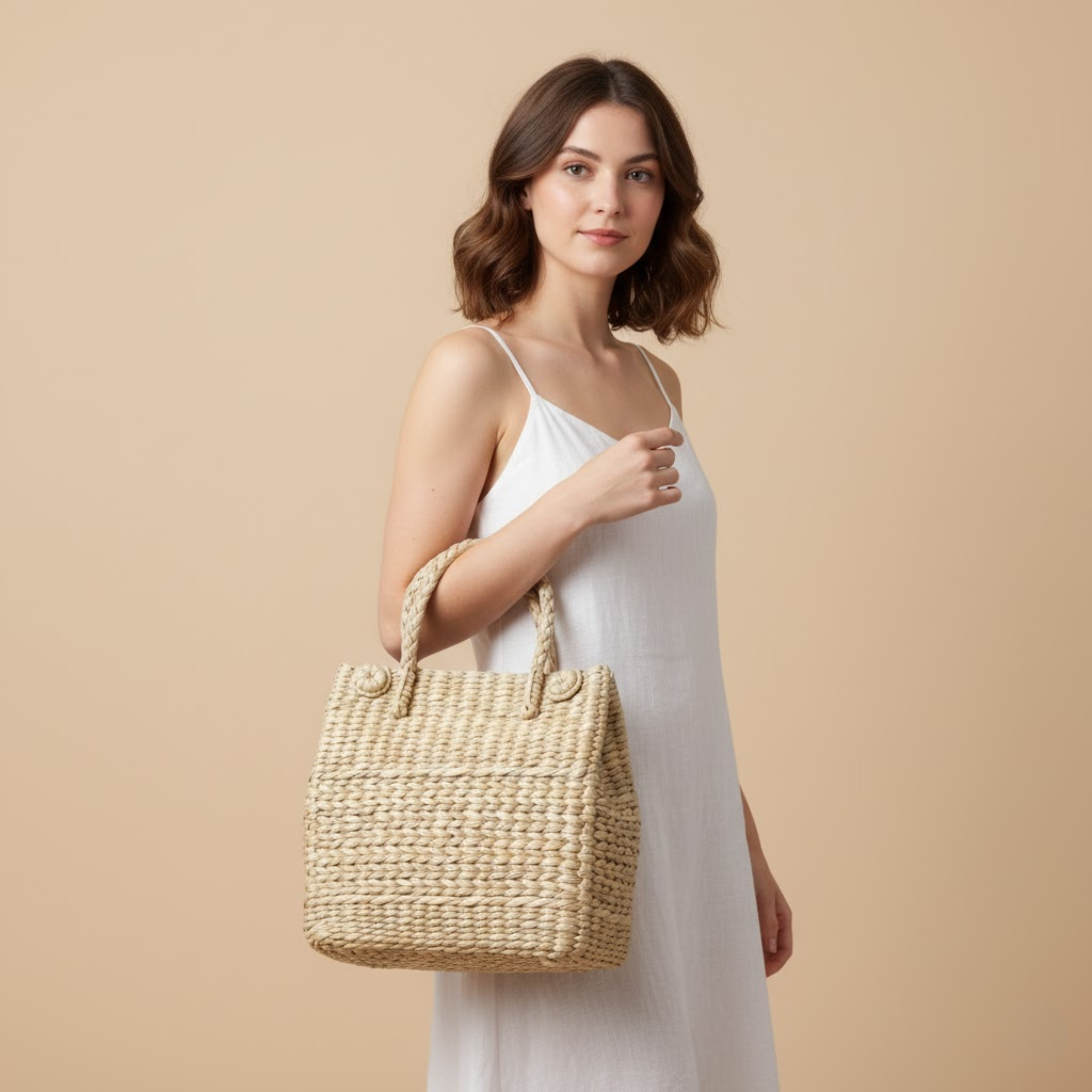 Handmade Woven Straw Tote Bag – Eco-Friendly Summer Handbag for Women