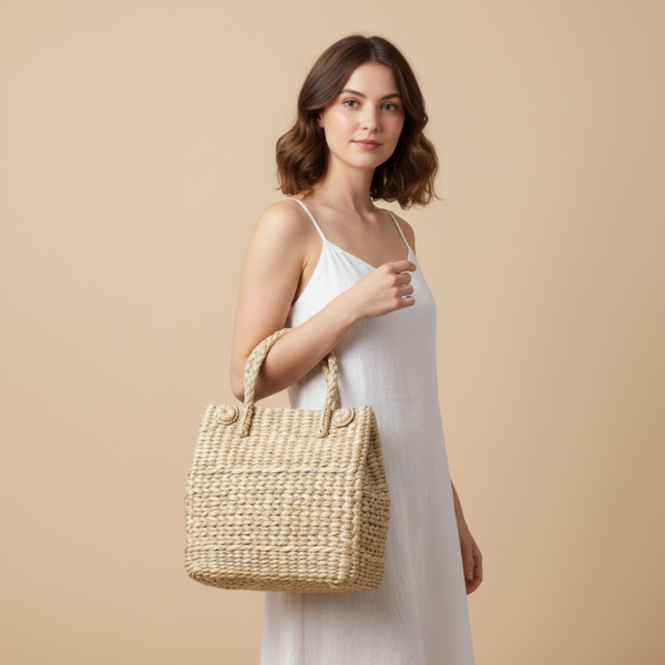 Handmade Woven dry grass Tote Bag – Eco-Friendly Picnic Bag